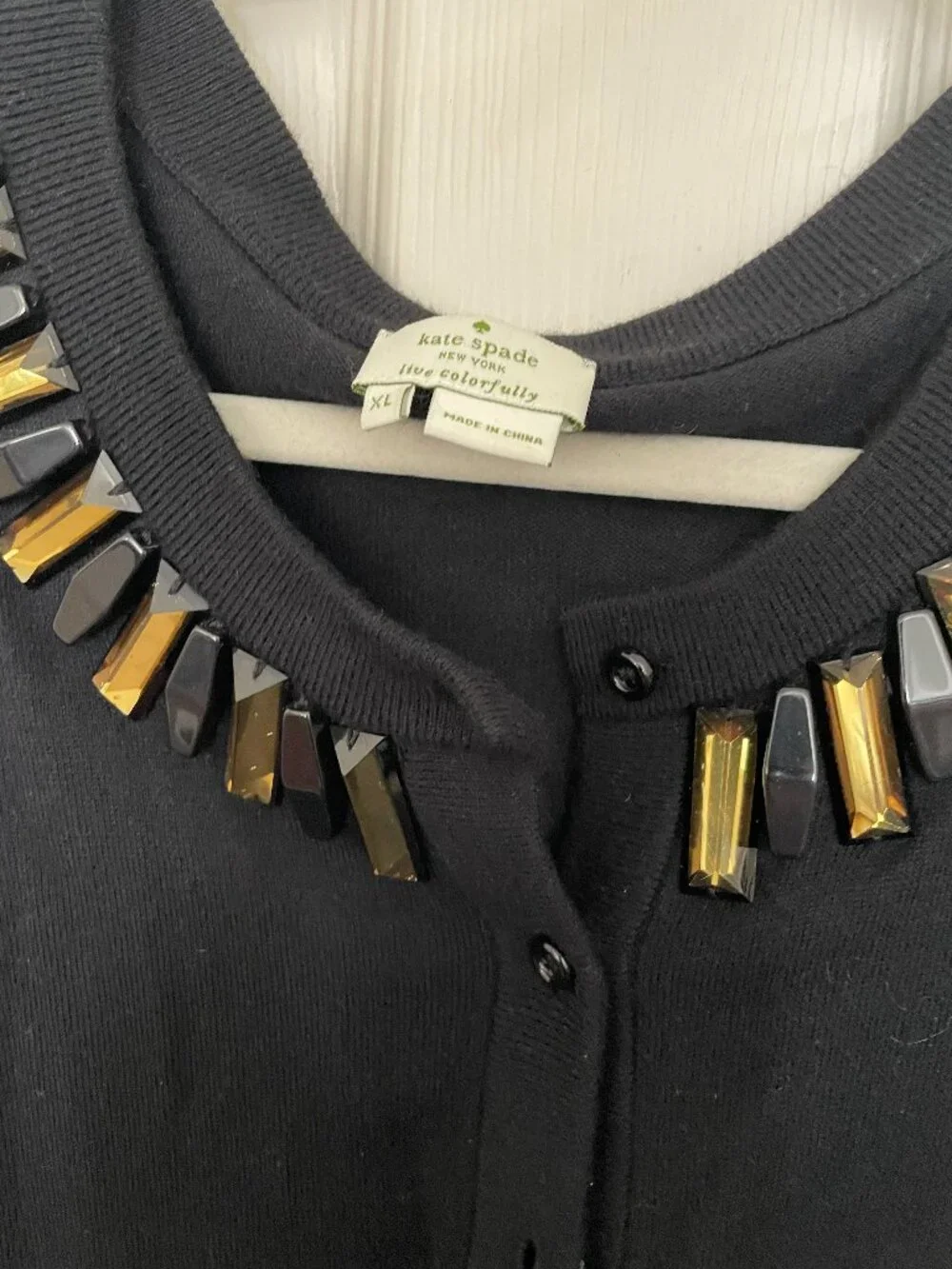 Kate Spade black cardigan embellished neckline